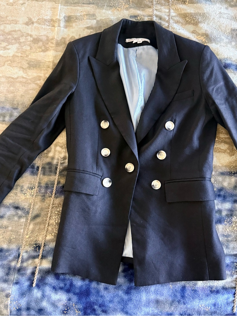 Veronica Beard Black Linen Double-Breasted Blazer size 8